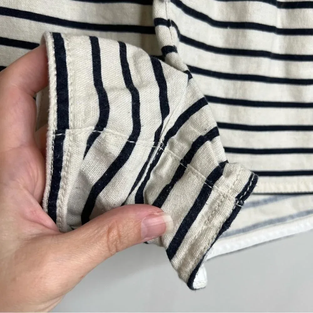 J Crew Factory Womens Size Medium Striped Linen-Cotton Drawstring Short Blue - Picture 6 of 11